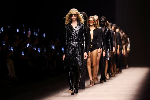 Models present creations from the Tom Ford Summer 2024 collection during Fashion Week in Milan, Italy on September 21, 2023. (Photo by Claudia Greco/Reuters)