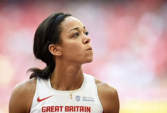 Katarina Johnson-Thompson of Britain reacts as she competes in the javelin throw event of the women's heptathlon during the 15th IAAF World Championships at the National Stadium in Beijing, China, August 23, 2015. (Photo by Dylan Martinez/Reuters)
