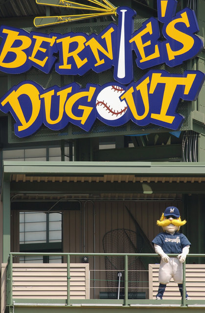 Mascot Bernie Brewer of the Milwaukee Brewers looks on from “Bernie's Dugout” during the game against the Cincinnati Reds at Miller Park on May 17, 2003 in Milwaukee, Wisconsin. (Photo by Jonathan Daniel/Getty Images)