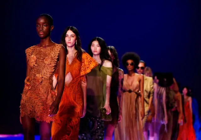 Models display outfits by Alberta Ferretti from her Spring/Summer 2023 collection during the Milan Fashion Week in Milan, Italy on September 21, 2022. (Photo by Alessandro Garofalo/Reuters)