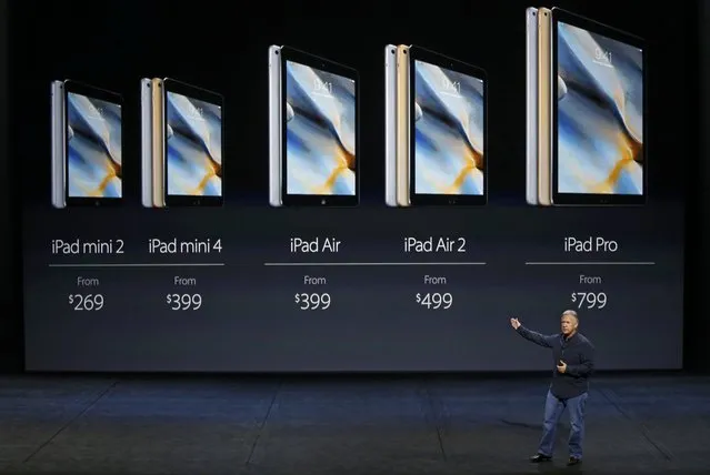 Phil Schiller, Senior Vice President of Worldwide Marketing at Apple Inc, speaks about the full line of iPad pricing during an Apple media event in San Francisco, California, September 9, 2015. (Photo by Beck Diefenbach/Reuters)