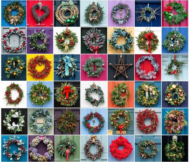 A composite image showing doors decorated with Christmas wreaths in Edinburgh's New Town during the festive period on Thursday, December 23, 2021. (Photo by Jane Barlow/PA Images via Getty Images)