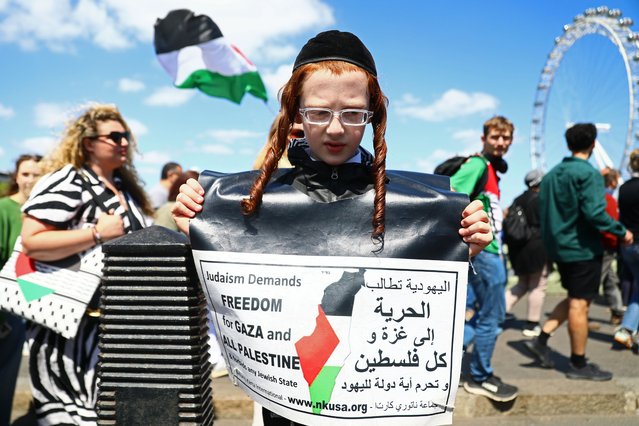 A young protester takes part in the National March For Palestine, marking the 77th anniversary of Nakba Day on May 17, 2025 in London, England. (Photo by Alishia Abodunde/Getty Images)