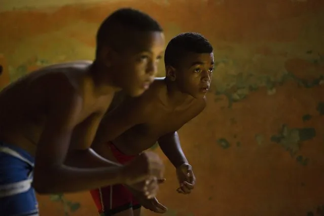 Children practice wrestling in downtown Havana, October 30, 2014. (Photo by Alexandre Meneghini/Reuters)