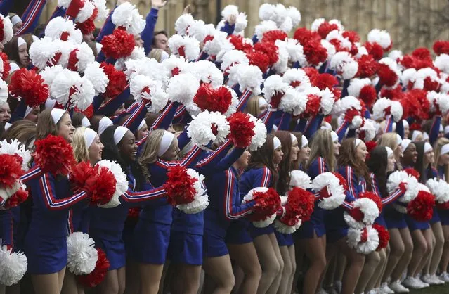 Members of the Varsity All-American Cheerleaders and Dancers pose for a photograph before the start of the New Year's Day Parade in London, Britain January 1, 2016. (Photo by Neil Hall/Reuters)