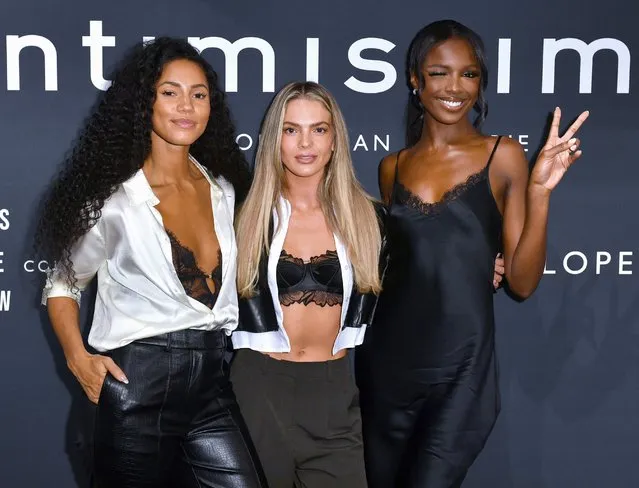 Vick Hope, British singer Louisa Johnson and British model and television presenter Leomie Anderson attend the Intimissimi x Jennifer Lopez “This Is Me … Now” collection launch on October 18, 2023 in London, England. (Photo by Dave Benett/Dave Benett/Getty Images for Intimissimi)