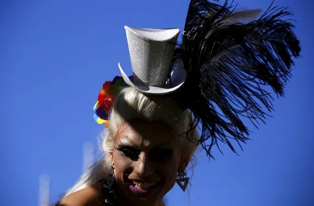 A performer dressed in costume prepares to participate in the Gay and Lesbian Mardi Gras parade in Sydney, Australia, March 5, 2016. (Photo by David Gray/Reuters)