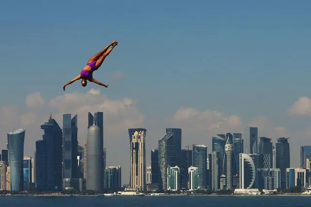 Patricia Valente of Team Brazil competes in the Women's 20m High Diving Rounds 1 & 2 on day twelve of the Doha 2024 World Aquatics Championships at Doha Port on February 13, 2024 in Doha, Qatar. (Photo by Maddie Meyer/Getty Images)