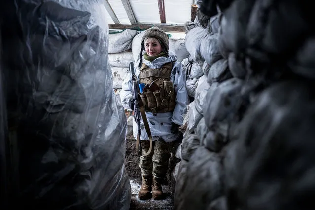 A Ukrainian soldier of the 24th Brigade is seen outside of Zolote, Ukraine on January 27, 2022. (Photo by Wolfgang Schwan/Anadolu Agency via Getty Images)