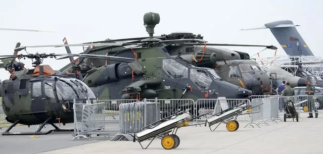German armed forces Bundeswehr helicopters are on display at the ILA Berlin Air Show in Schoenefeld, south of Berlin, Germany, May 31, 2016. (Photo by Fabrizio Bensch/Reuters)