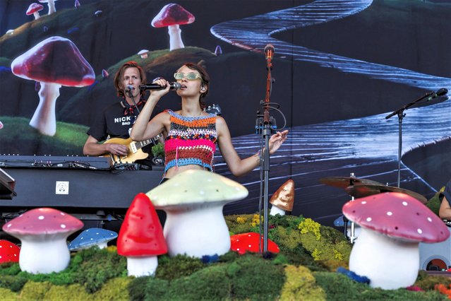 France's singer Pomme performs on the Vega stage, during the 46th edition of the Paleo Festival, in Nyon, Switzerland, Wednesday, July 19, 2023. The Paleo is a open-air music festival in the western part of Switzerland with about 250'000 spectators in six days and will take place from 18th to 23rd July. (Photo by Salvatore Di Nolfi/Keystone via AP Photo)