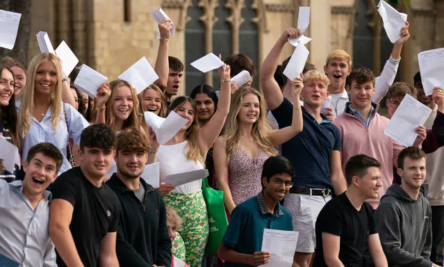 Pupils with their A-level results at Norwich School, Norwich on Thursday, August 18, 2022. (Photo by Joe Giddens/PA Images via Getty Images)