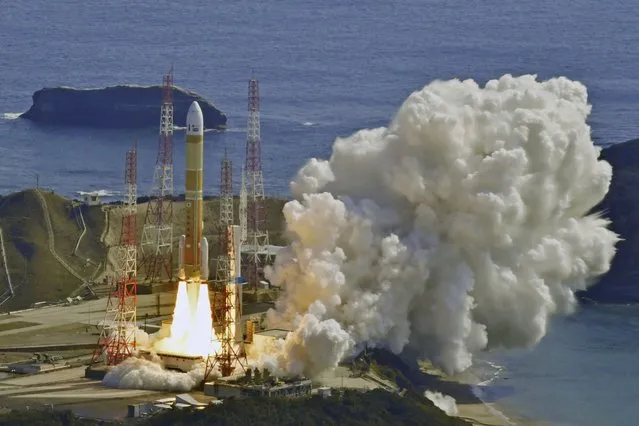 An H3 rocket lifts off from Tanegashima Space Center in Kagoshima, southern Japan Tuesday, March 7, 2023. Japan’s space agency intentionally destroyed the H3 rocket moments into its launch Tuesday after the ignition for the second stage of the country's first new rocket series in more than two decades failed. (Photo by Kyodo News via AP Photo)