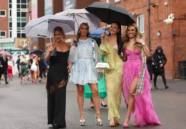 Racegoers arrive on Ladies Day, Daay Two of the Randox Grand National Festival 2023 in Liverpool, United Kingdom on April 14, 2023. (Photo by Paul Greenwood/Rex Features/Shutterstock)