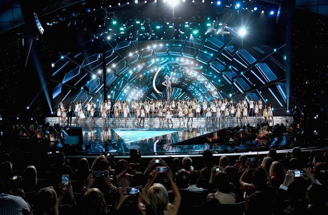 Contestants appear onstage during the 2015 Miss Universe Pageant at The Axis at Planet Hollywood Resort & Casino on December 20, 2015 in Las Vegas, Nevada. (Photo by Ethan Miller/Getty Images)