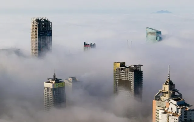 Buildings are seen among fog in Qingdao, Shandong province, China in this March 27, 2015 file photo. (Photo by Reuters/Stringer)