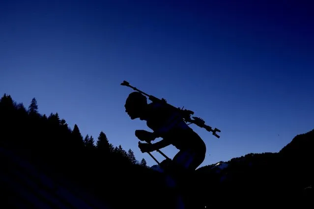 Adam Vaclavik of Czech Republic competes during the men's 4 x 7.5km relay race at the biathlon World Cup in Ruhpolding, Germany, Saturday, January 15, 2022. (Photo by Matthias Schrader/AP Photo)