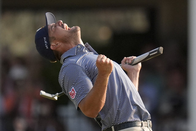 Bryson DeChambeau celebrates after winning the U.S. Open golf tournament Sunday, June 16, 2024, in Pinehurst, N.C. (Photo by Mike Stewart/AP Photo)