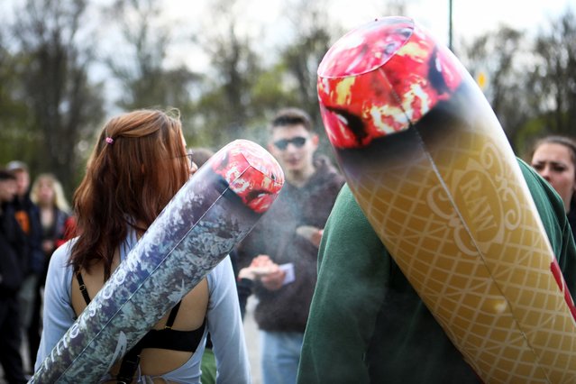 People meet for “World Stoner Day”, a demonstration with joint smoke-in for the immediate decriminalization of cannabis, in Berlin, Germany on April 20, 2023. (Photo by Nadja Wohlleben/Reuters)