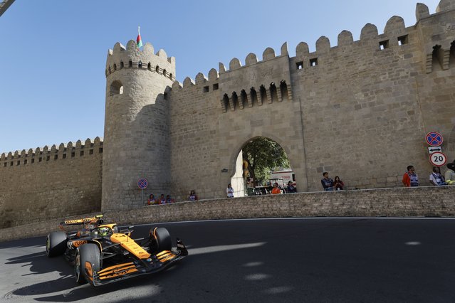 British driver Lando Norris of McLaren F1 Team in action during the 2024 Formula One Grand Prix of Azerbaijan, at the Baku City Circuit in Baku, Azerbaijan, 15 September 2024. (Photo by Yuri Kochetkov/EPA/EFE)