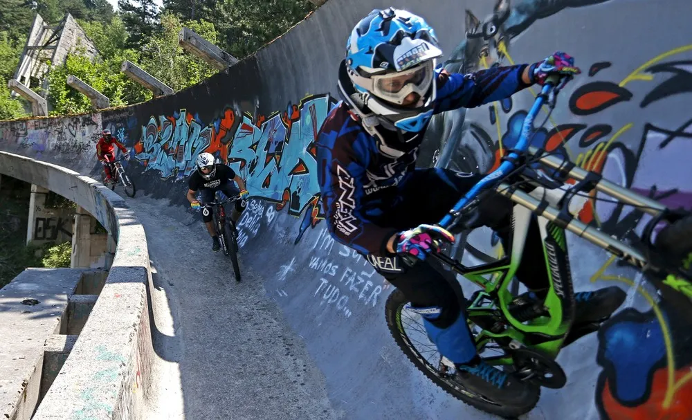 Downhill Bikers on the Disused Olympic Bobsled Track