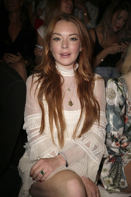 Lindsay Lohan and other celebs at  the front row of Malne collection runway during Pasarela Cibeles – Mercedes-Benz Fashion Week Madrid 2017, in Madrid, on Sunday 17th September, 2017. (Photo by Splash News and Pictures)