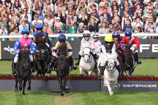 Fun times as the Shetland Pony Grand National gets underway in the main arena at The Defender Burghley Horse trials in Stamford, Lincolnshire, on 6th September, 2025. (Photo by Paul Marriott Photography)