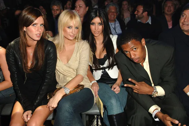 Nicky Hilton, Paris Hilton, Kim Kardashian and Nick Cannon in Hollywood on October 17, 2006. (Photo by M. Caulfield/WireImage for William Rast)