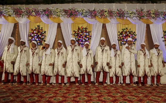 Muslim grooms wait for the arrival of their brides during a mass marriage ceremony in Mumbai, India, January 27, 2016. (Photo by Danish Siddiqui/Reuters)