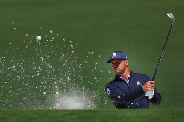 Bryson DeChambeau of the United States plays a shot from a bunker on the second hole during the second round of the 2024 Masters Tournament at Augusta National Golf Club on April 12, 2024 in Augusta, Georgia. (Photo by Maddie Meyer/Getty Images)
