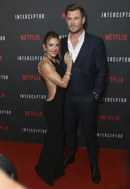 Spanish model Elsa Pataky and Australian actor Chris Hemsworth attend the red carpet screening of Interceptor at The Ritz on May 25, 2022 in Sydney, Australia. (Photo by Media-Mode/Splash News and Pictures)