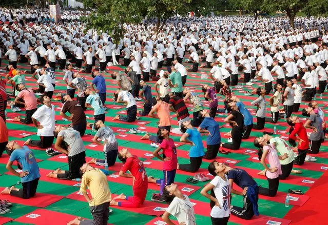Participants perform yoga during full dress rehearsal ahead of World Yoga Day in Chandigarh, India, June 19, 2016. (Photo by Ajay Verma/Reuters)