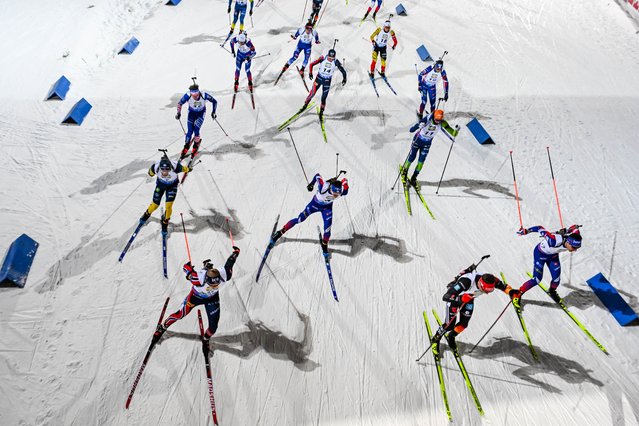 Athletes in action during the Men 15km Mass Start race of the IBU World Cup Biathlon in Kontiolahti, Finland, 08 December 2024. (Photo by Kimmo Brandt/EPA/EFE)