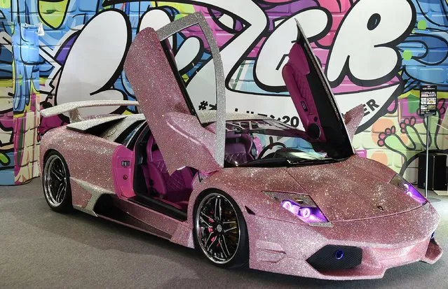 Fully Swarovski covered Lamborghini displayed at LYZER booth during Tokyo Auto Salon 2018 at Makuhari Messe on January 12, 2018 in Chiba, Japan. (Photo by Jun Sato/Getty Images)