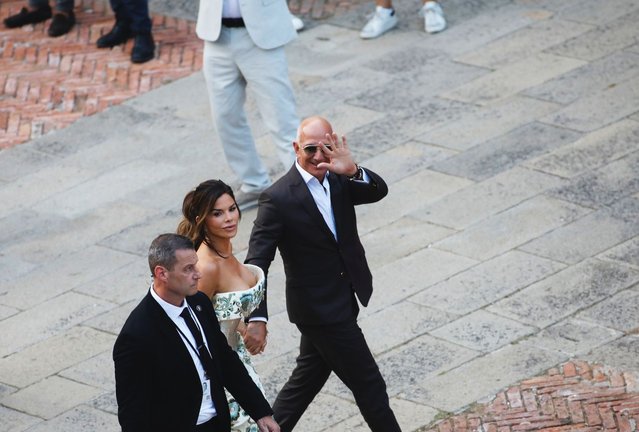 Jeff Bezos and Lauren Sánchez arrive in Venice on the eve of their wedding in Venice, Italy on June 26, 2025. The US tech billionaire and TV presenter have reportedly invited about 200 guests to their nuptials in the Italian city. (Photo by Erreb/Rex Features/Shutterstock)