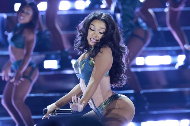 US rapper Megan Thee Stallion performs on stage during the 2024 BET Awards at the Peacock theatre in Los Angeles, June 30, 2024. (Photo by Michael Tran/AFP Photo)