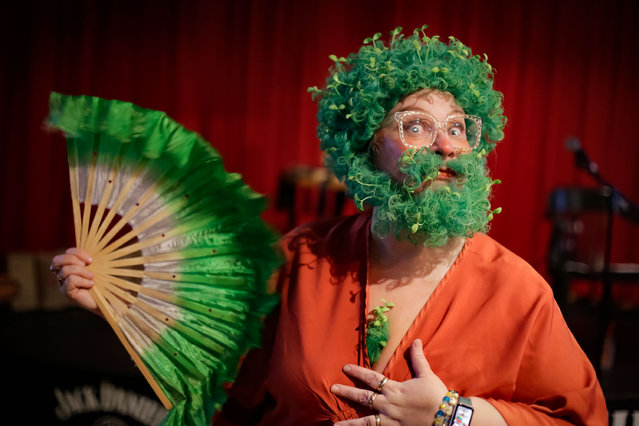 A female contestant wearing artificial hair and facial hair competes in the “Whiskerina” category during the annual Facial Hair Competition held in Vancouver, British Columbia, Canada, November 2, 2024. (Photo by Xinhua News Agency/Rex Features/Shutterstock)