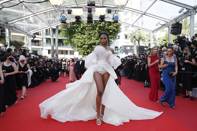 French-Congolese model and influencer Didi Stone Olomide poses as she arrives for the screening of the film “Tout s'est Bien Passe” (Everything Went Fine) at the 74th edition of the Cannes Film Festival in Cannes, southern France, on July 7, 2021. (Photo by Gonzalo Fuentes/Reuters)