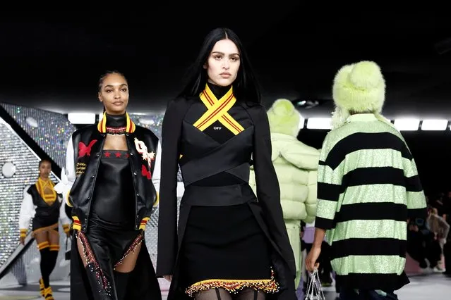 Models present creations by designer Ibrahim Kamara as part of his Fall-Winter 2024/2025 Women's ready-to-wear collection show for the brand Off-White during Paris Fashion Week in Paris, France, on February 29, 2024. (Photo by Benoit Tessier/Reuters)