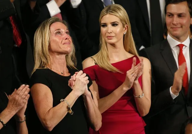 Carryn Owens (L), widow of Senior Chief Petty Officer William “Ryan” Owens, reacts as Ivanka Trump, daughter of U.S. President Donald Trump, and her husband Jared Kushner (R), applaud after Owens was mentioned by President Trump in Washington, U.S. on February 28, 2017. (Photo by Kevin Lamarque/Reuters)