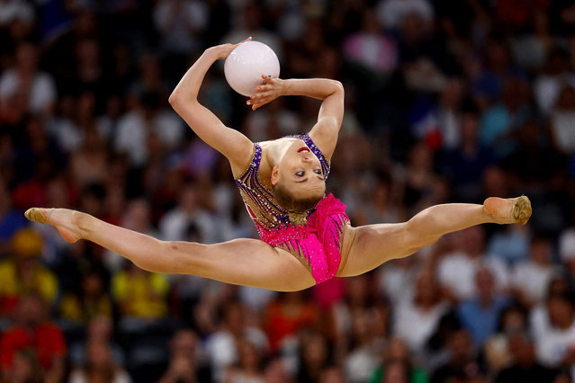 Helene Karbanov of Team France in action during the Rhythmic Gymnastics Individual All-Around Qualification on day thirteen of the Olympic Games Paris 2024 at the Porte de La Chapelle Arena on August 8, 2024 in Paris, France. (Photo by Hannah Mckay/Reuters)