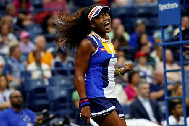 Naomi Osaka of Japan during her victory against Angelique Kerber of German during the Women'u2019s Singles round one at the US Open Tennis Tournament at the USTA Billie Jean King National Tennis Center on August 29, 2017 in Flushing, Queens, New York City. (Photo by Mike Segar/Reuters)