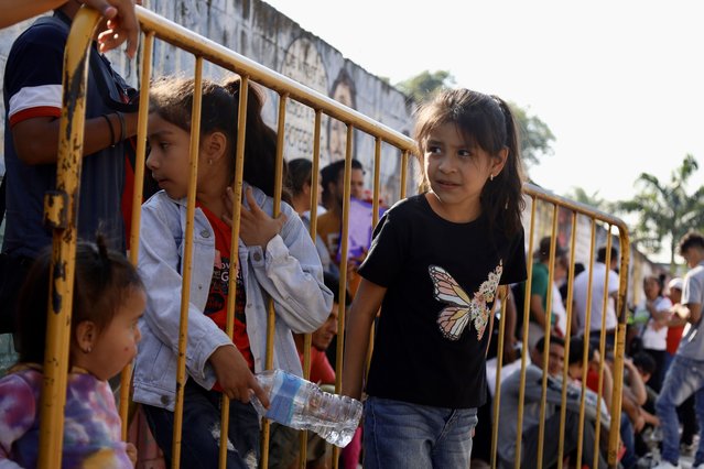 Migrant girls await resolution with their parents after their CBP One appointments to travel to the United States were canceled, in Tapachula, Mexico, on January 21, 2025. (Photo by Jose Eduardo Torres Cancino/Anadolu via Getty Images)
