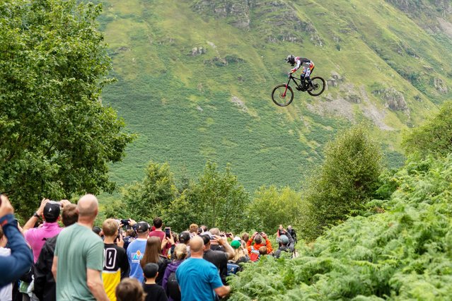 Thrill-seeking mountain bikers at this year’s Red Bull Hardline, which was held in Dyfi Valley in Wales, UK on July 26, 2025. The extreme mountain biking competition is known for its huge scale of jumps and challenging terrain. (Photo by Oliver Quartly/Story Picture Agency)