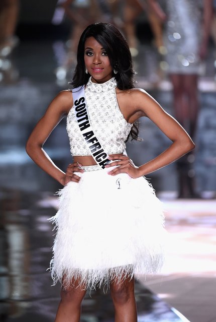 Top 15 contestant Miss South Africa 2015, Refilwe Mthimunye, walks onstage during the 2015 Miss Universe Pageant at The Axis at Planet Hollywood Resort & Casino on December 20, 2015 in Las Vegas, Nevada. (Photo by Ethan Miller/Getty Images)