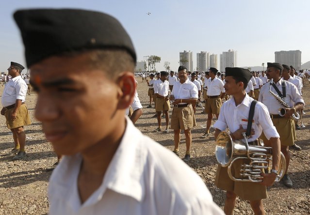 Volunteers of the Hindu nationalist organisation Rashtriya Swayamsevak Sangh (RSS) attend a conclave on the outskirts of Pune, India, January 3, 2016. (Photo by Danish Siddiqui/Reuters)