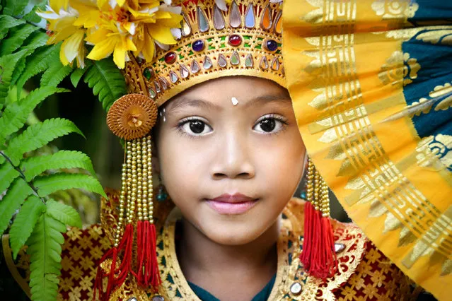 Young Legong dancer portrait, Ubud, Bali on October 25, 2023. While the childrens' parents are out working, in pursuits including farming, fishing and clothes making, their offspring spend the long sunny days making their own fun, and as these pictures show not a minute is wasted.  (Photo by David Lazar/Animal News Agency)