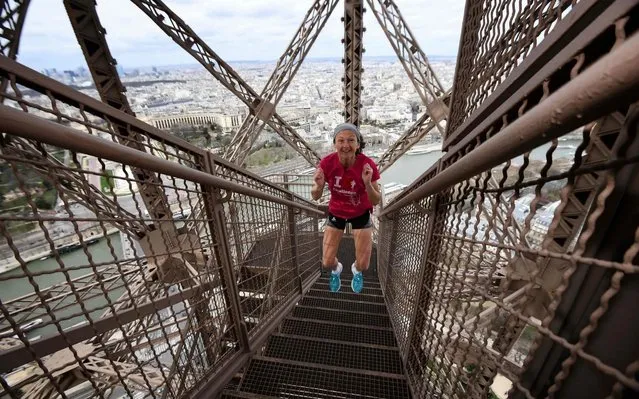 Laure Chardin, 45, walks up stairs during a training session on March 8, 2019 at the Eiffel Tower in Paris, before the tower running event “La Verticale de la Tour Eiffel” to be held on March 13. (Photo by Anne-Christine Poujoulat/AFP Photo)