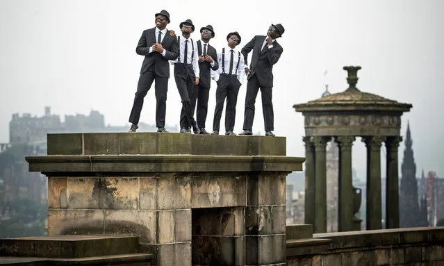 The Black Blues Brothers, five Kenyan acrobats, perform at the Edinburgh festival fringe in Edinburgh, Scotland on July 28, 2019. (Photo by Jane Barlow/PA Wire Press Association)