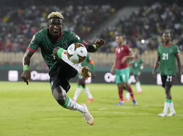 Malawi's Francisco Madinga controls the ball during the African Cup of Nations 2022 round of 16 soccer match between Morocco and Malawi at the Ahmadou Ahidjo stadium in Yaounde, Cameroon, Tuesday, January 25, 2022. (Photo by Themba Hadebe/AP Photo)